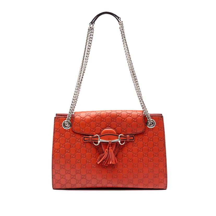 Gucci Large Guccissima Emily Shoulder Bag Orange Leather Very good condition - Front View