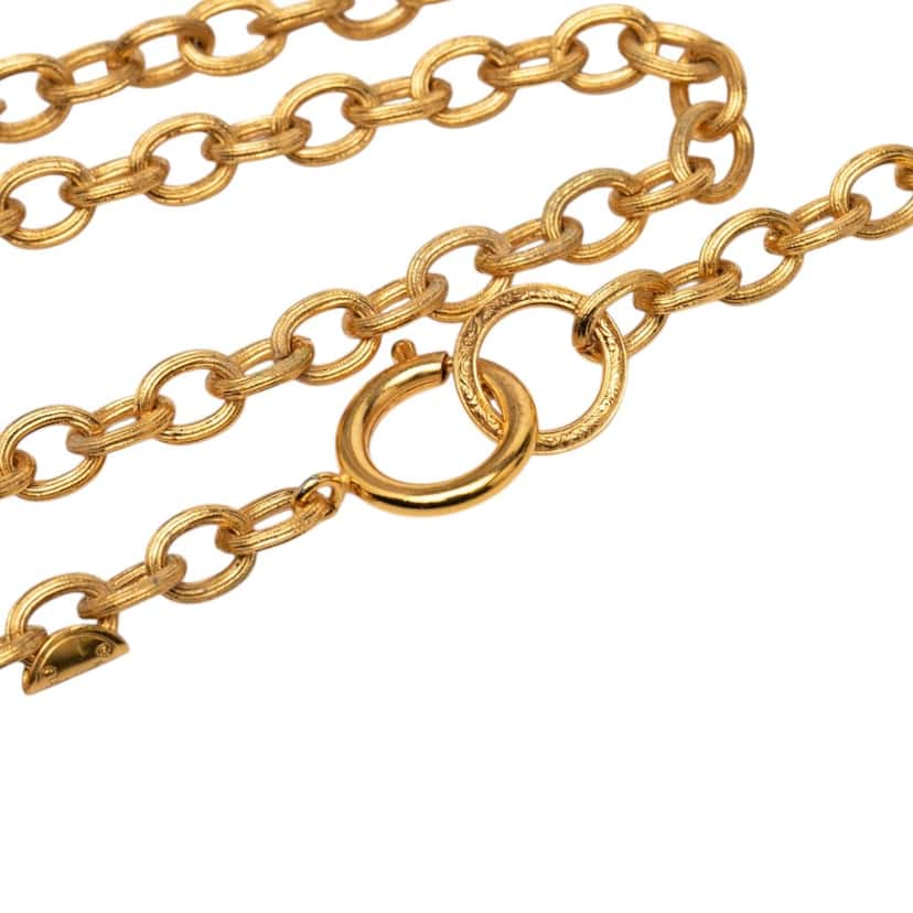 Chanel CC Gold Plated Medallion Lion Crest Pendant Necklace Gold Metal Very good condition - Model View
