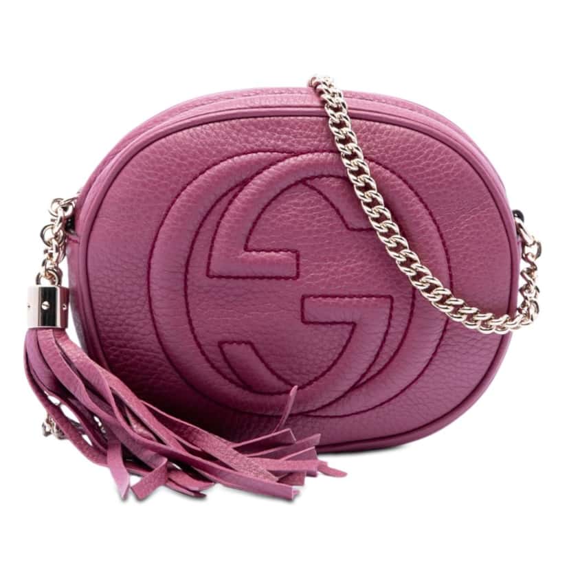 Gucci Mini Pebbled Calfskin Soho Chain Crossbody Pink Leather Very good condition - Front View