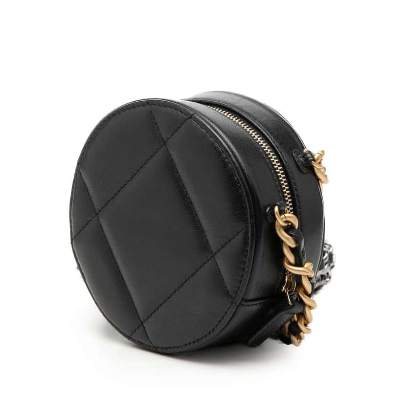 Chanel Lambskin 19 Round Clutch with Chain Black Leather Very good condition - Back View