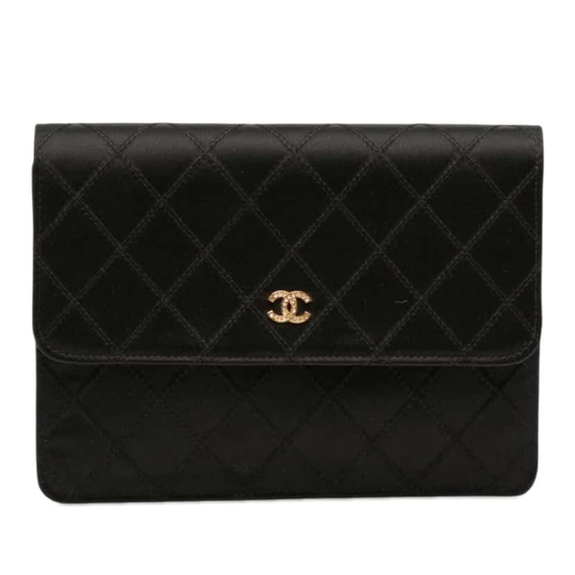 Chanel CC Satin Diamond Stitch Clutch Black Very good condition - Front View