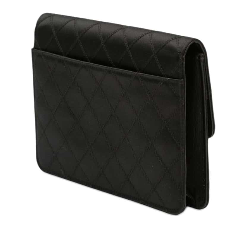 Chanel CC Satin Diamond Stitch Clutch Black Very good condition - Back View