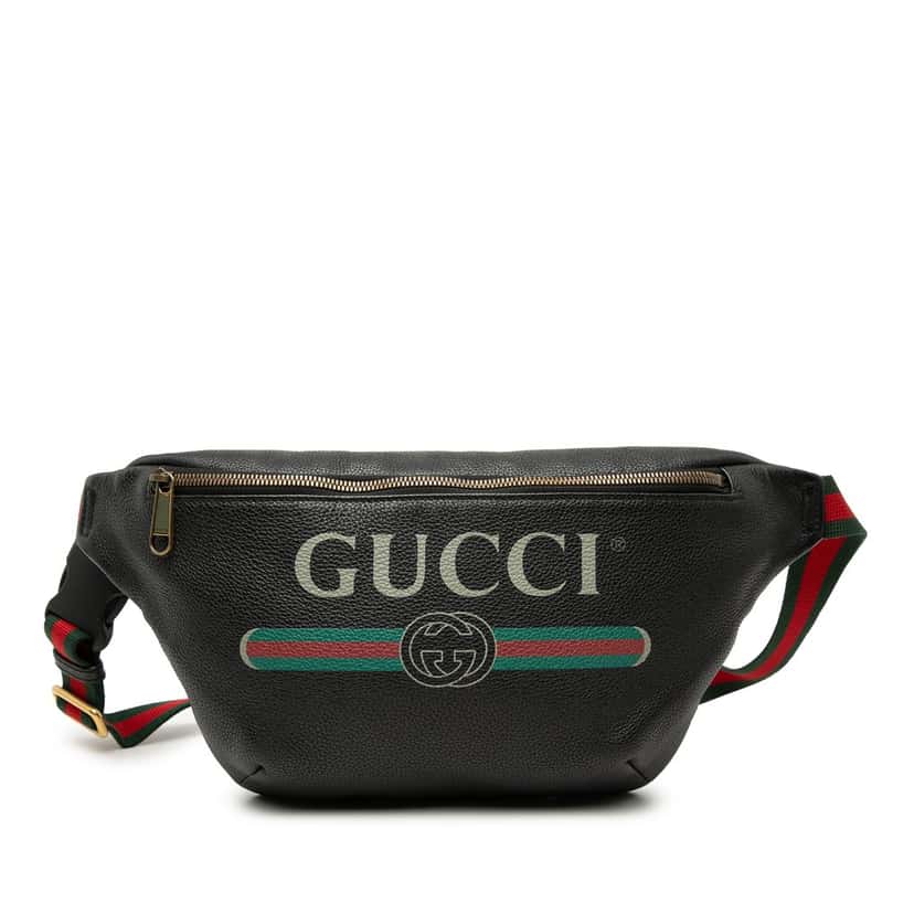 Gucci Grained Calfskin Web Logo Belt Bag Black Leather Very good condition - Front View