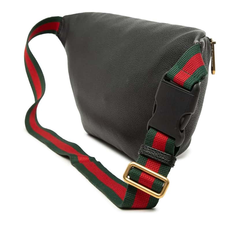 Gucci Grained Calfskin Web Logo Belt Bag Black Leather Very good condition - Back View