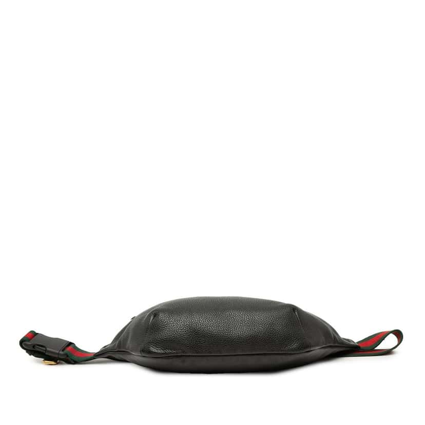 Gucci Grained Calfskin Web Logo Belt Bag Black Leather Very good condition - Inside View