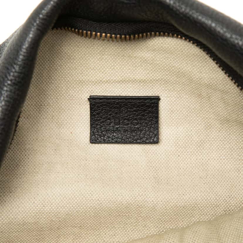 Gucci Grained Calfskin Web Logo Belt Bag Black Leather Very good condition - Box View