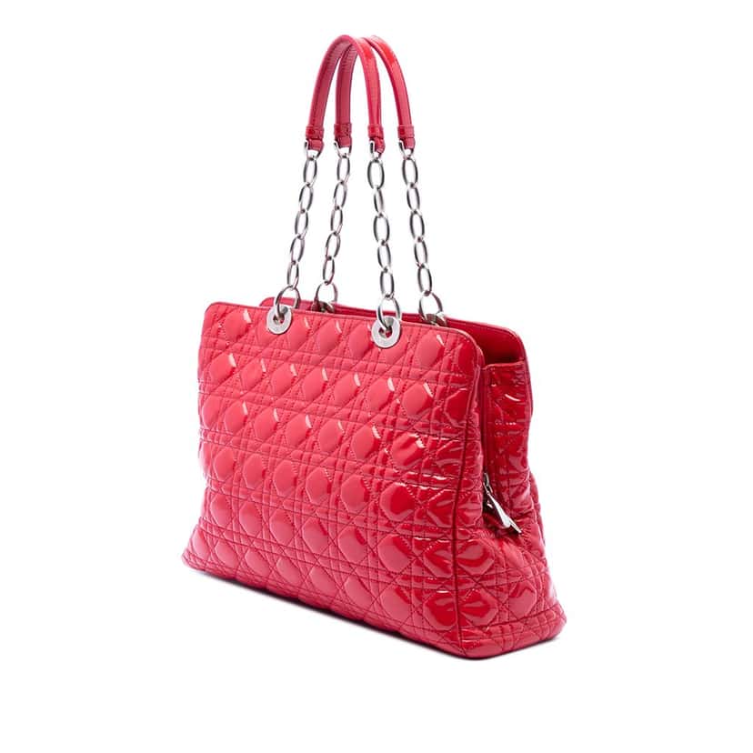 Dior Large Patent Cannage Lady Dior Soft Shopping Tote Red Leather Very good condition - Back View