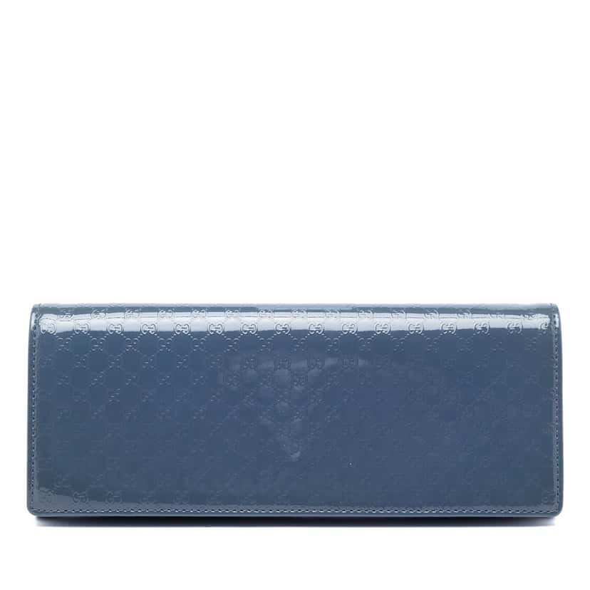 Gucci Microguccissima Patent Broadway Clutch Blue Leather Very good condition - Front View