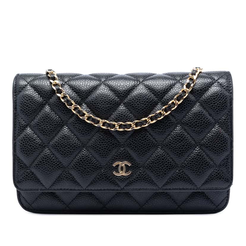 Chanel CC Quilted Caviar Wallet on Chain Black Leather Very good condition - Front View