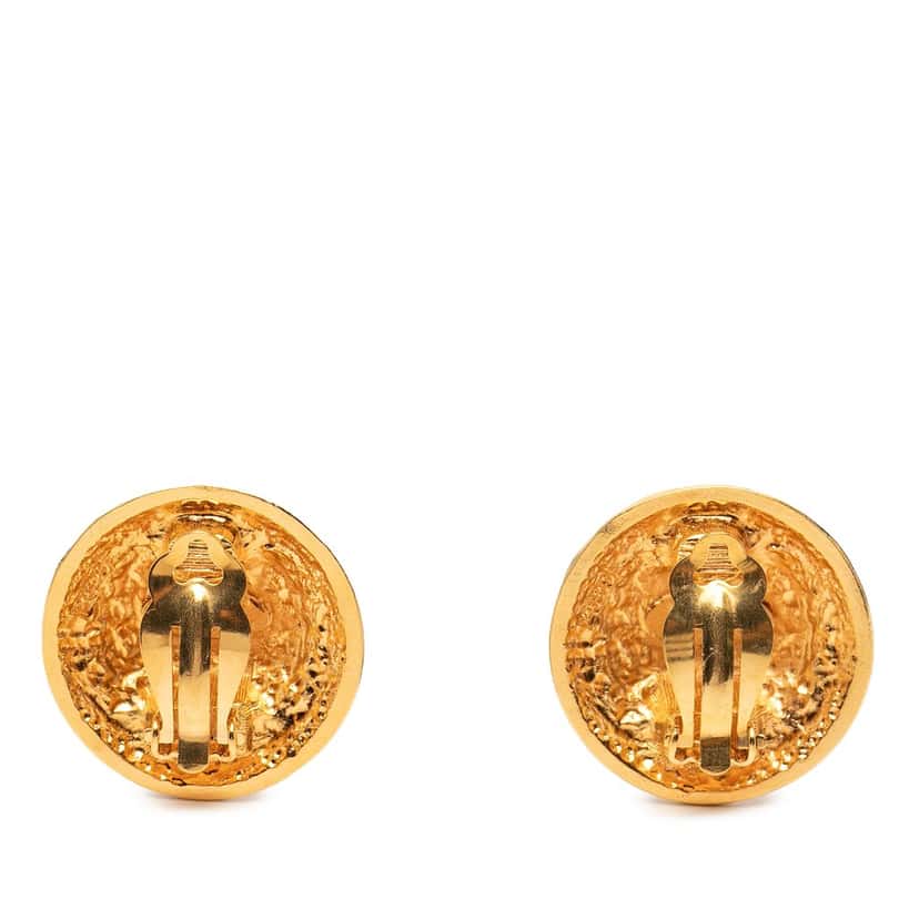 Chanel CC Gold Plated Round Clip On Earrings Gold Metal Very good condition - Back View