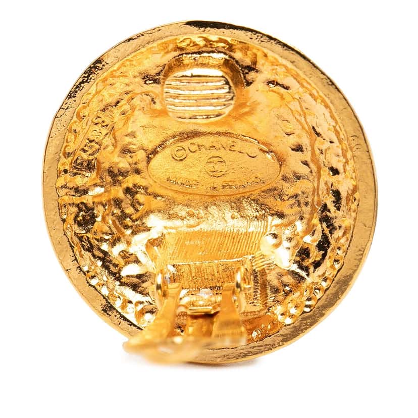 Chanel CC Gold Plated Round Clip On Earrings Gold Metal Very good condition - Inside View