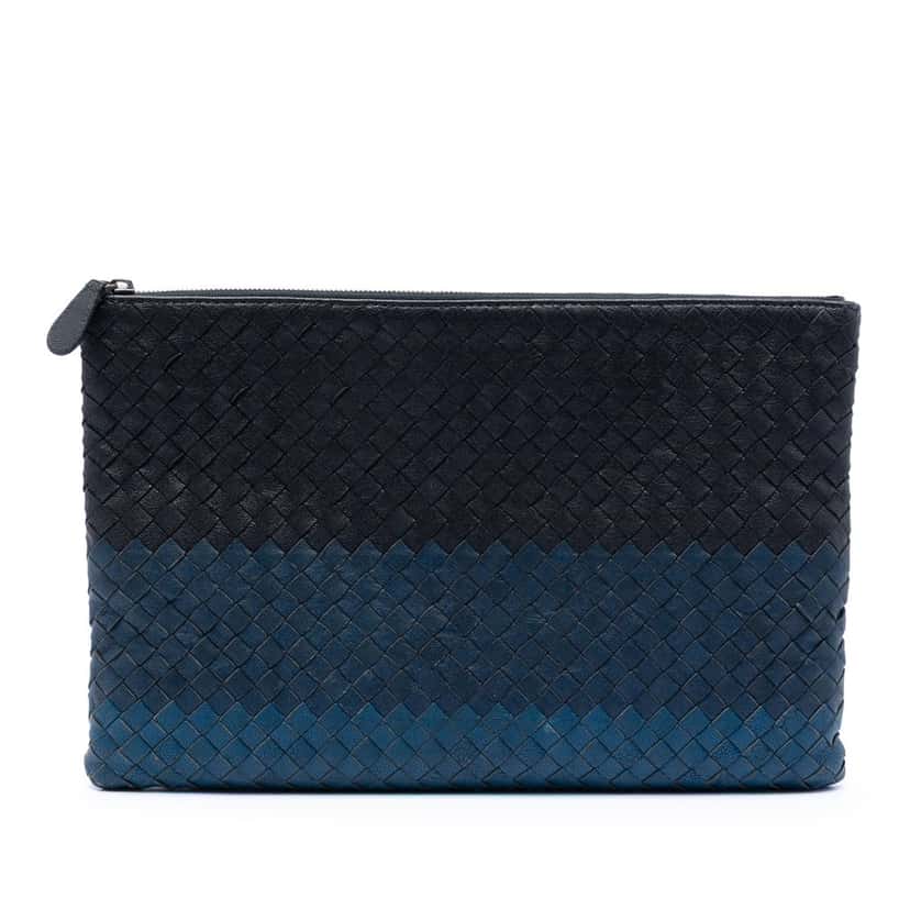 Bottega Veneta Bicolor Nappa Intrecciato Clutch Black Leather Very good condition - Front View