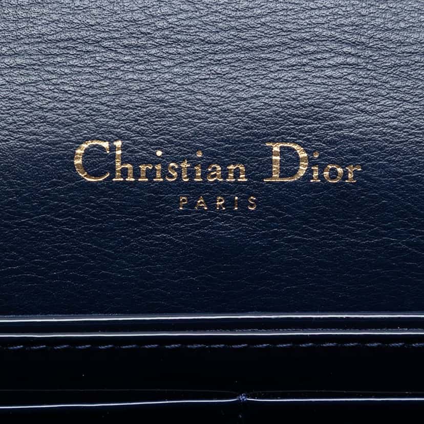 Dior Patent Cannage Lady Dior Pouch with Chain Blue Leather Very good condition - Box View