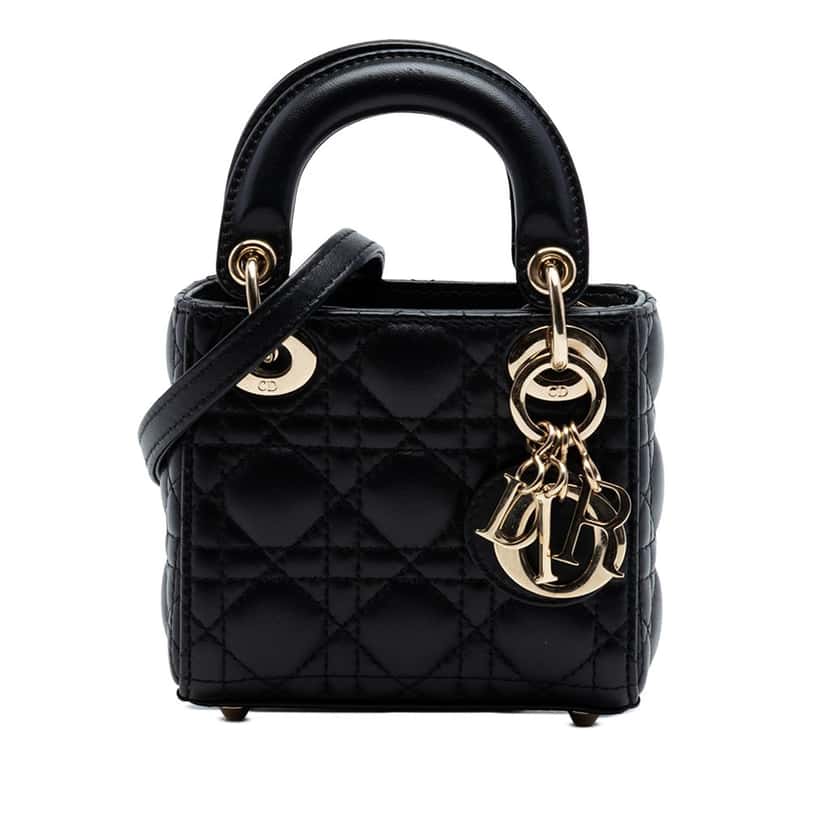 Dior Micro Lambskin Cannage Lady Dior Black Leather Very good condition - Front View