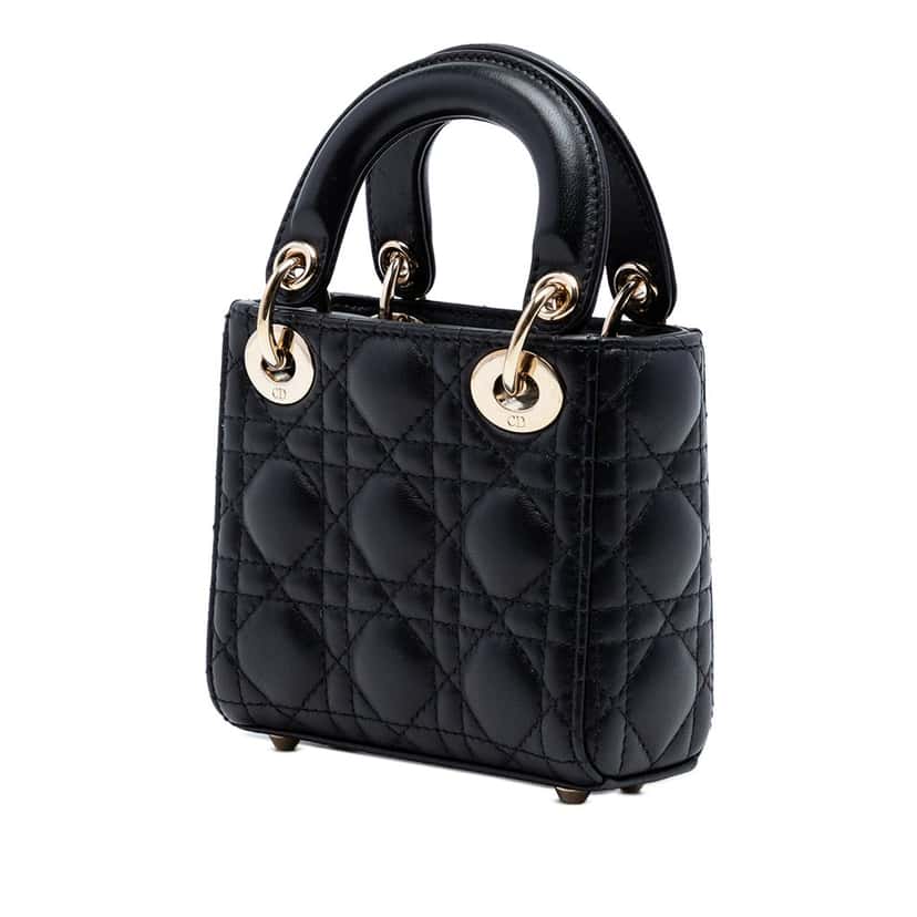 Dior Micro Lambskin Cannage Lady Dior Black Leather Very good condition - Back View