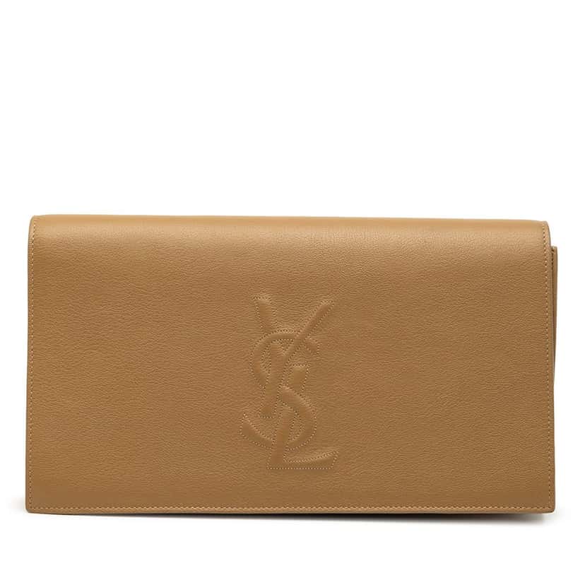 Saint Laurent Large Calfskin Monogram Belle De Jour Clutch Brown Leather Very good condition - Front View