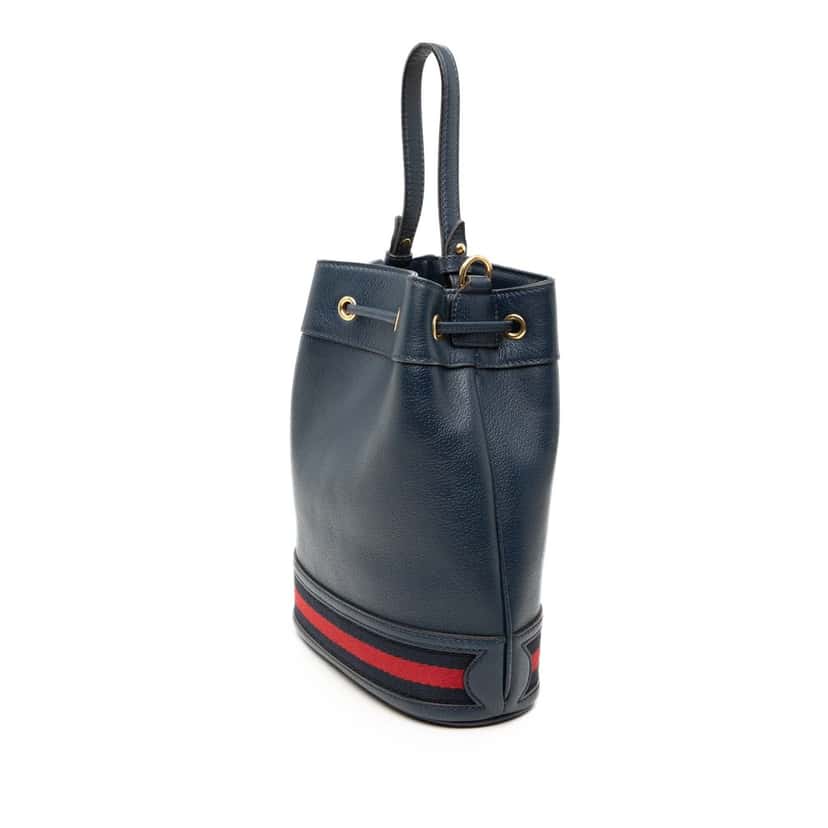 Gucci GG Web Ophidia Bucket Bag Blue Leather Very good condition - Back View