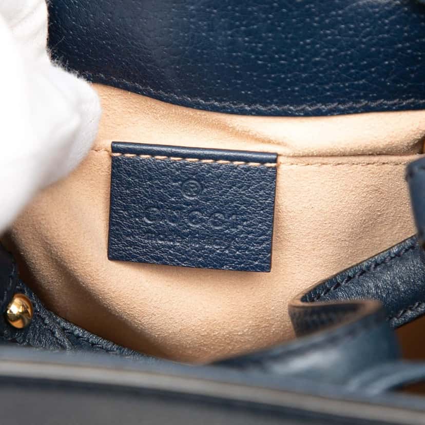 Gucci GG Web Ophidia Bucket Bag Blue Leather Very good condition - Box View