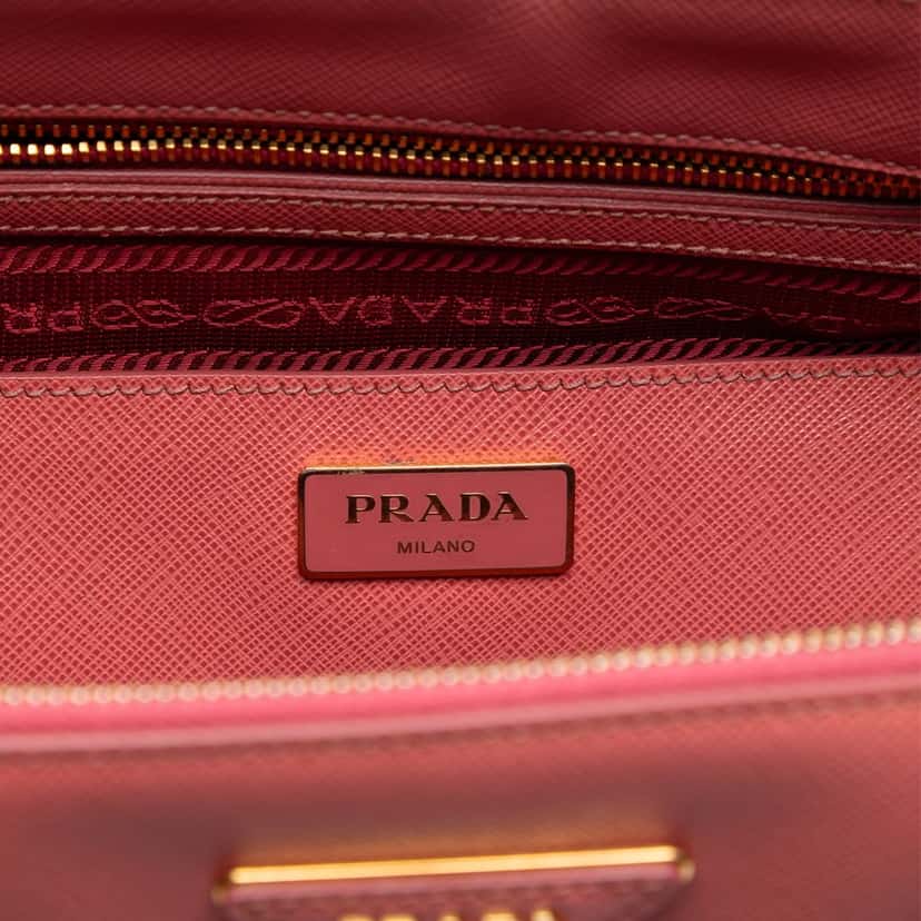 Prada Saffiano Lux Galleria Double Zip Front Pocket Satchel Pink Leather Very good condition - Box View
