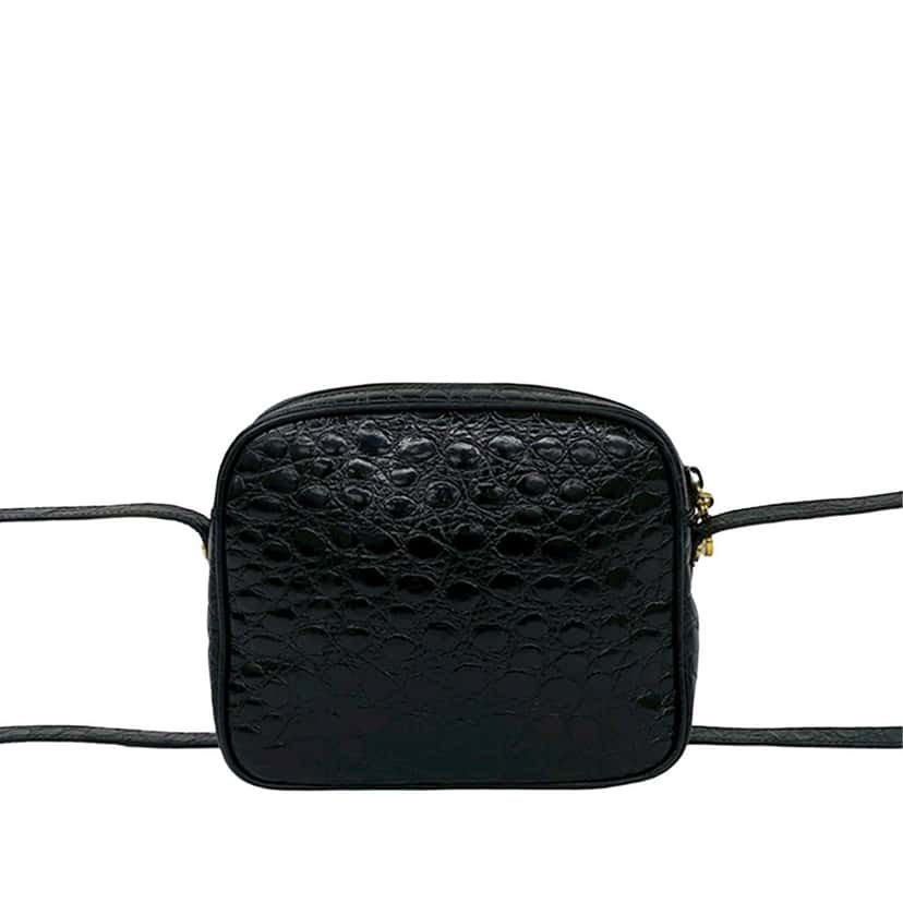 Ferragamo Croc Embossed Leather Vara Crossbody Black Leather Very good condition - Back View