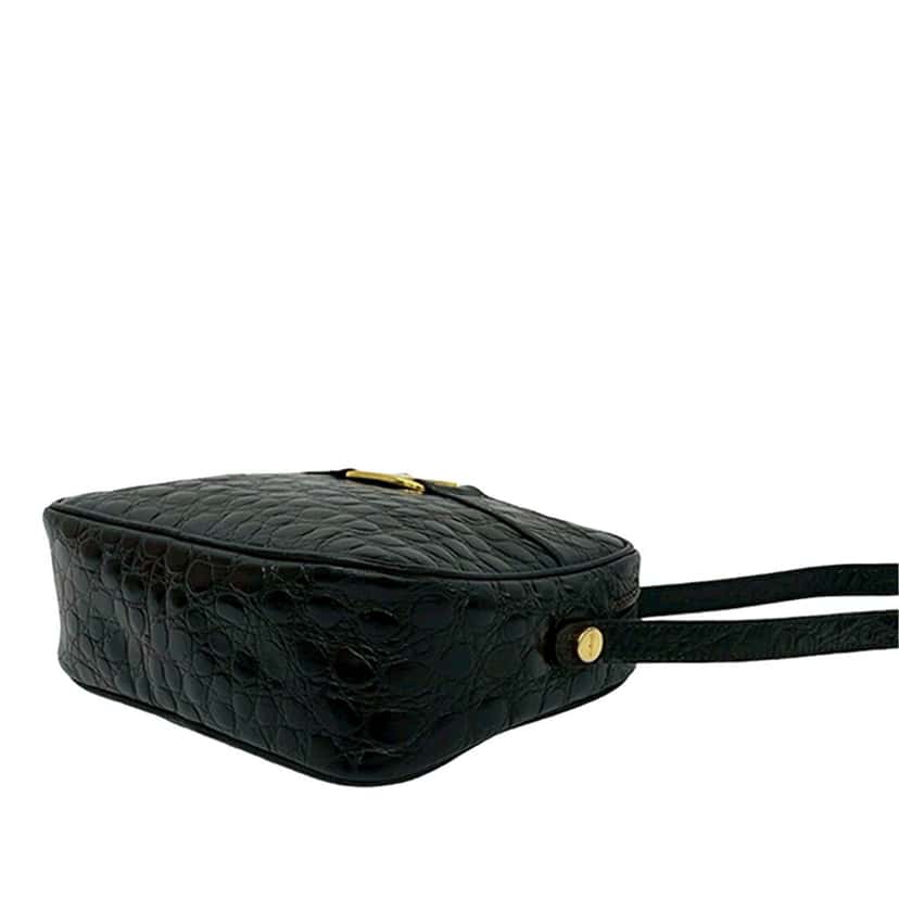 Ferragamo Croc Embossed Leather Vara Crossbody Black Leather Very good condition - Inside View