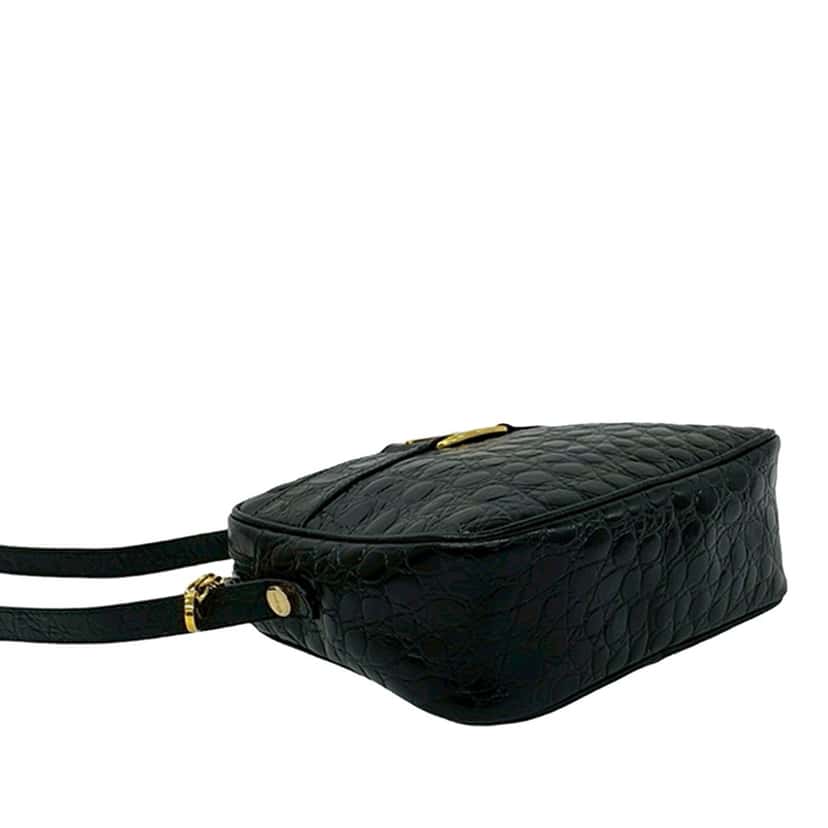 Ferragamo Croc Embossed Leather Vara Crossbody Black Leather Very good condition - Model View