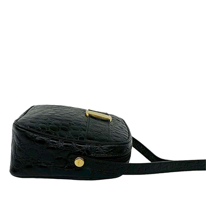 Ferragamo Croc Embossed Leather Vara Crossbody Black Leather Very good condition - Box View