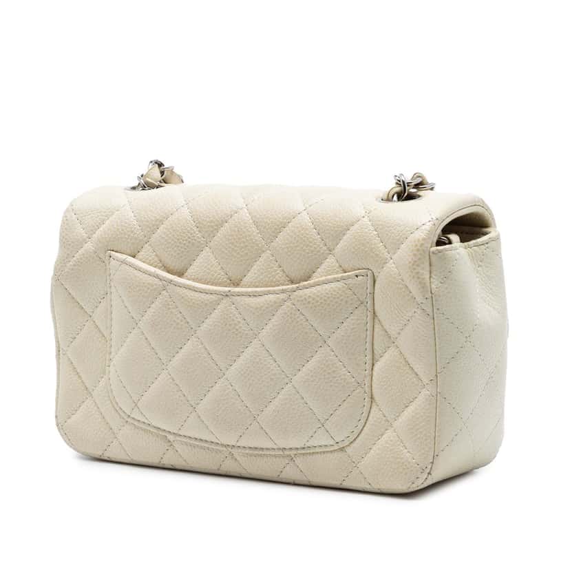 Chanel Mini Rectangular Classic Caviar Single Flap White Leather Very good condition - Back View