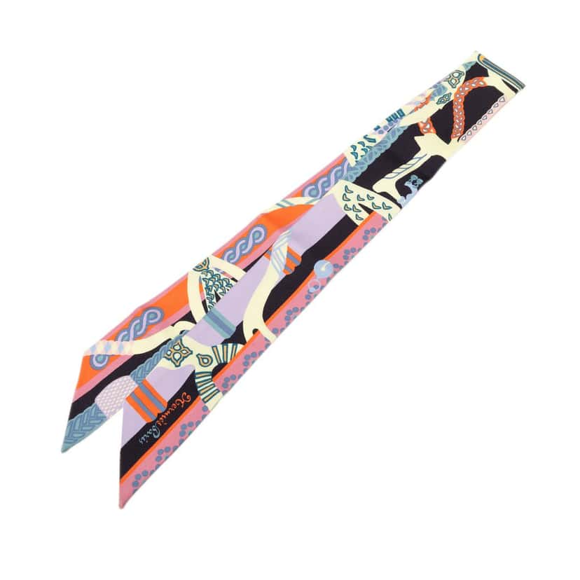 Hermès Fantaisie d Etriers Silk Twilly Scarf Blue Never worn - Front View