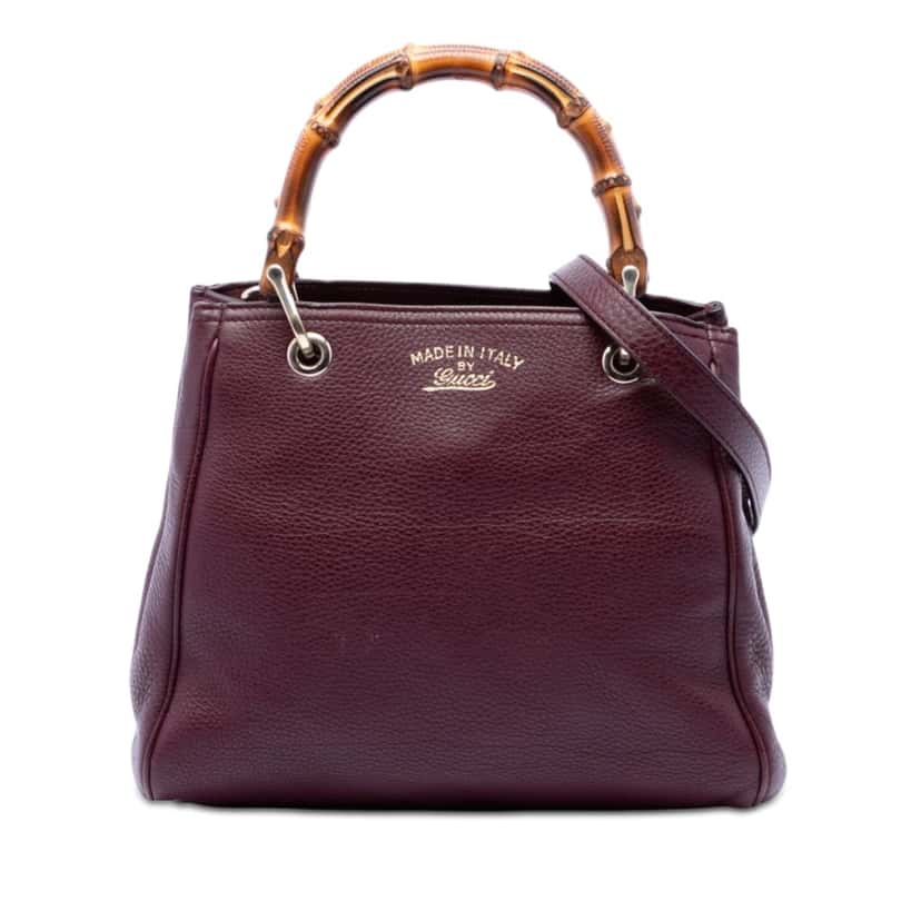 Gucci Small Calfskin Bamboo Shopper Satchel Purple Leather Very good condition - Front View