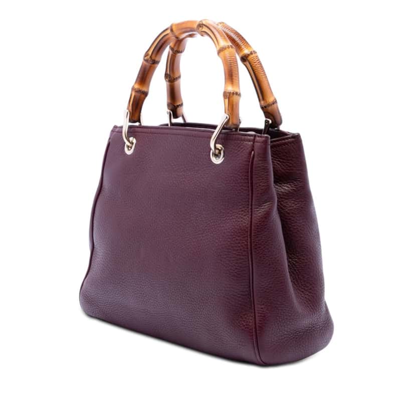 Gucci Small Calfskin Bamboo Shopper Satchel Purple Leather Very good condition - Back View