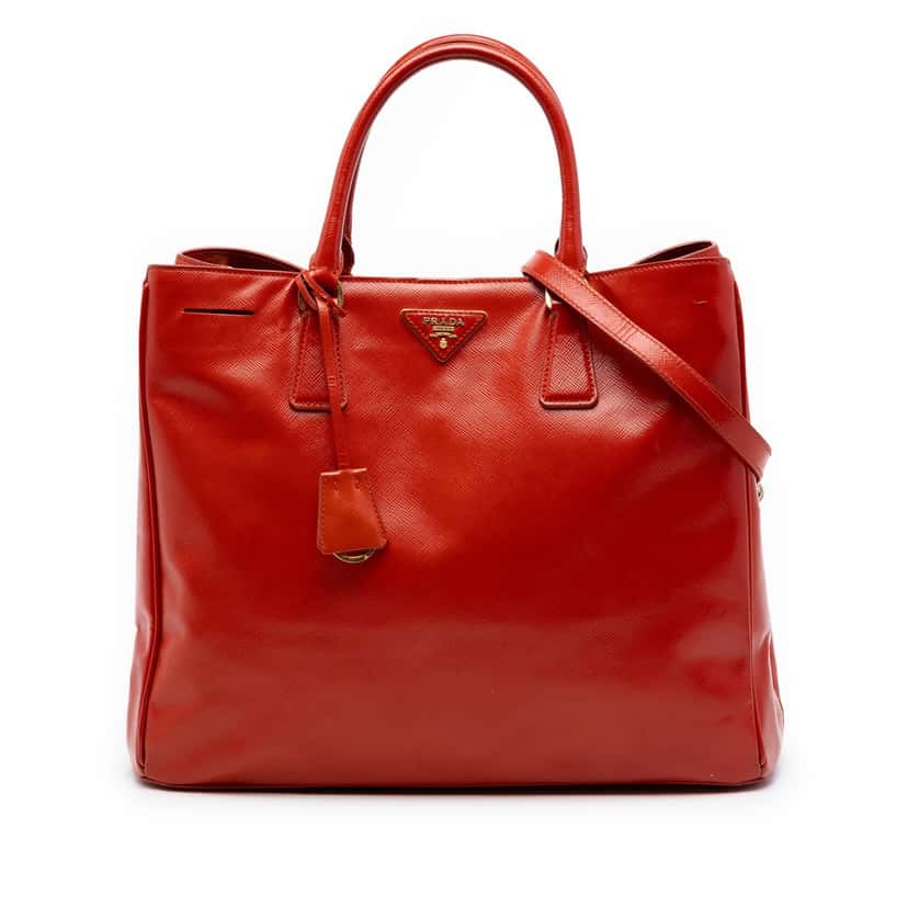 Prada Large Saffiano Vernice Galleria Satchel Orange Leather Very good condition - Front View