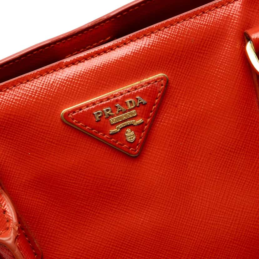Prada Large Saffiano Vernice Galleria Satchel Orange Leather Very good condition - Box View