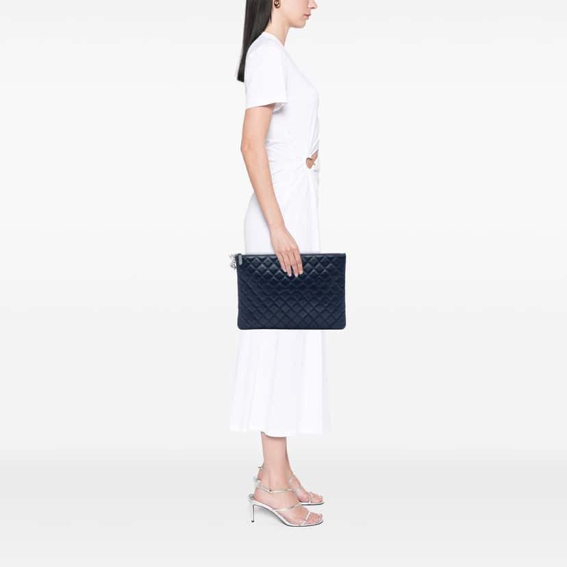 Chanel Large Quilted Lambskin Cosmo Charm O Case Clutch Blue Leather Very good condition - Box View