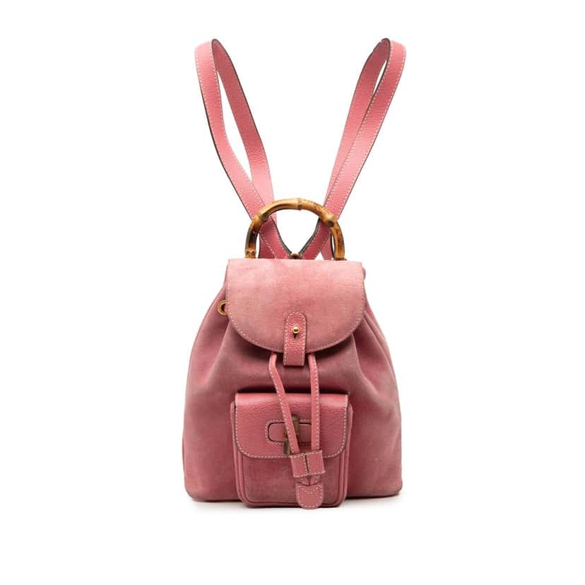 Gucci Suede Bamboo Backpack Pink Leather Very good condition - Front View