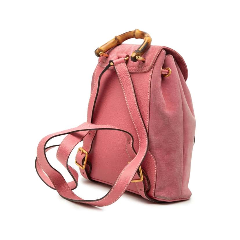 Gucci Suede Bamboo Backpack Pink Leather Very good condition - Back View