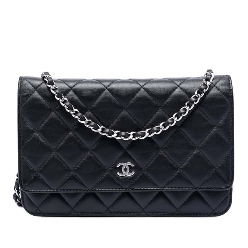 Chanel CC Quilted Lambskin Wallet On Chain Black Leather Very good condition - Front View