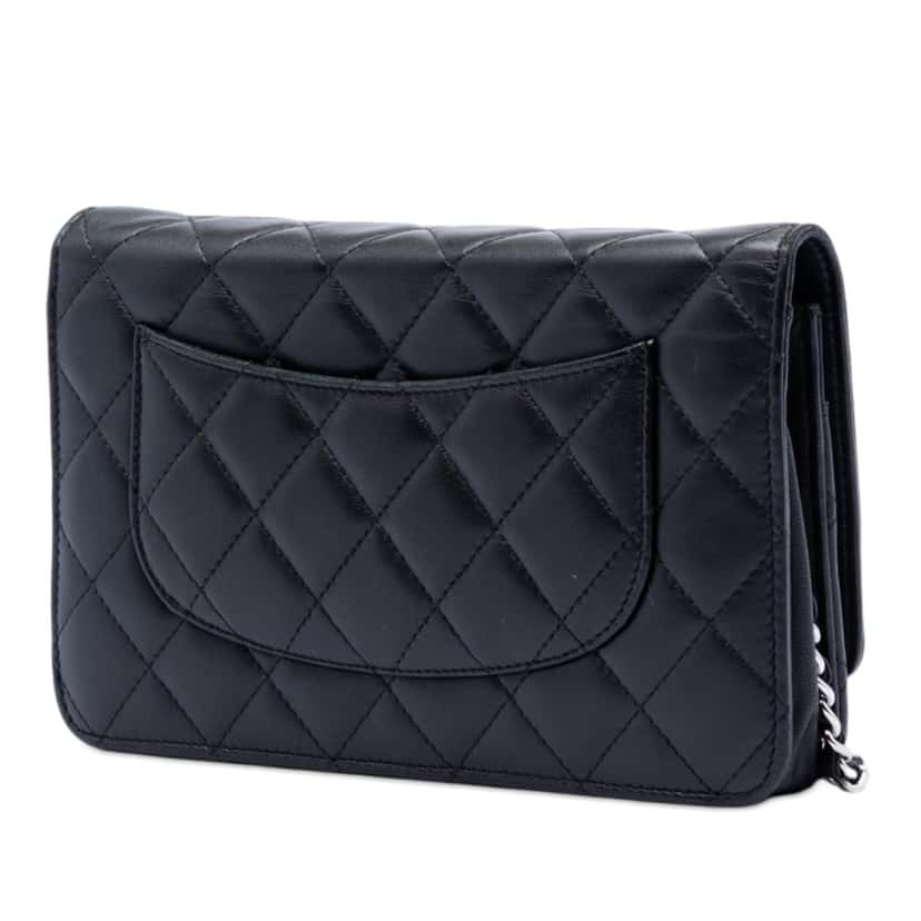Chanel CC Quilted Lambskin Wallet On Chain Black Leather Very good condition - Back View