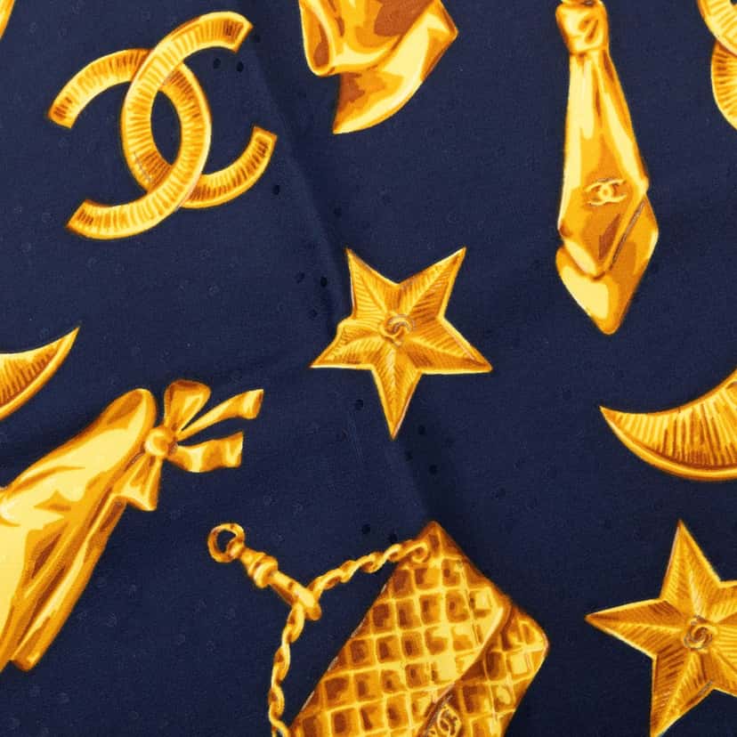 Chanel CC Charms Print Silk Scarf Blue Very good condition - Box View