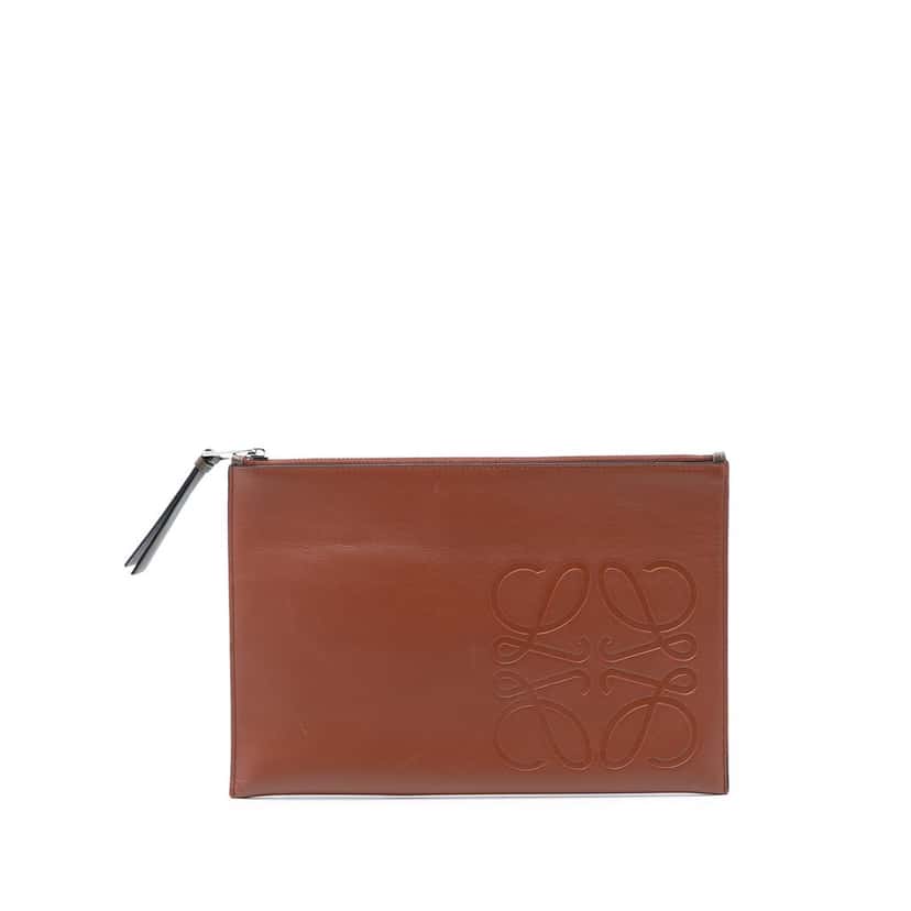 LOEWE Leather Anagram Flat Pouch Brown Leather Very good condition - Front View