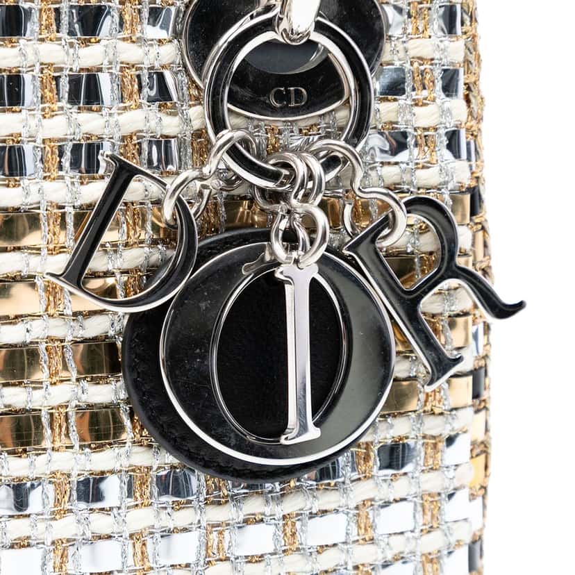 Dior Mini Metallic Leather Woven Tweed Lady Dior Gold Very good condition - Inside View