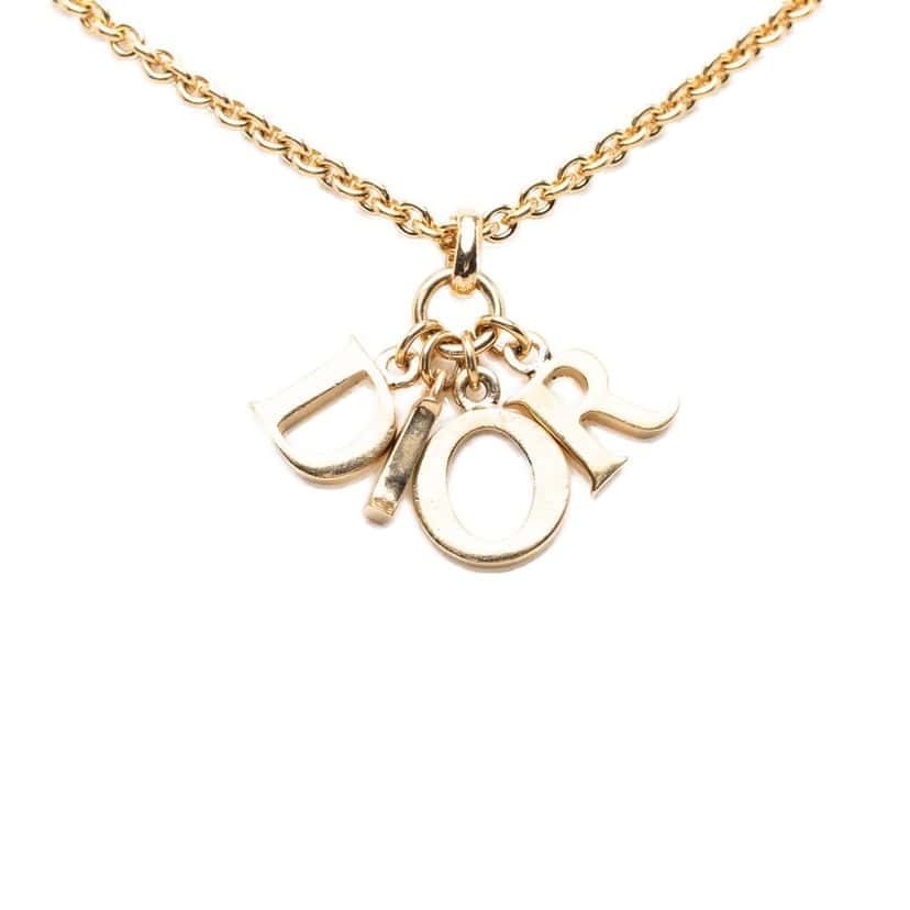 Dior Gold Plated Logo Pendant Necklace Gold Metal Very good condition - Front View