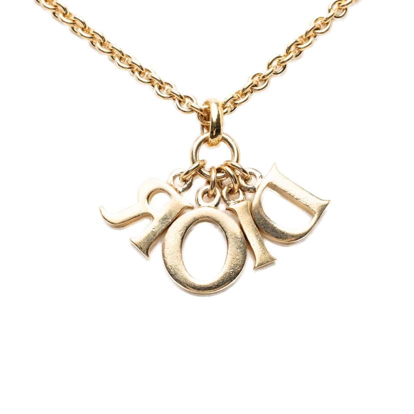 Dior Gold Plated Logo Pendant Necklace Gold Metal Very good condition - Back View