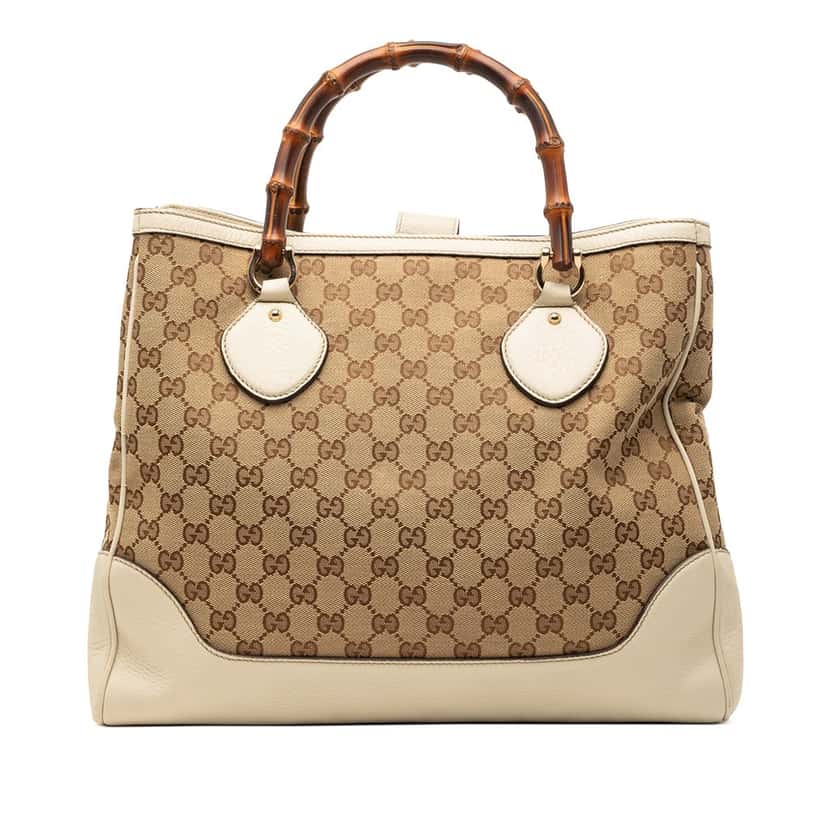 Gucci Medium GG Canvas Bamboo Diana Tote Beige Very good condition - Front View