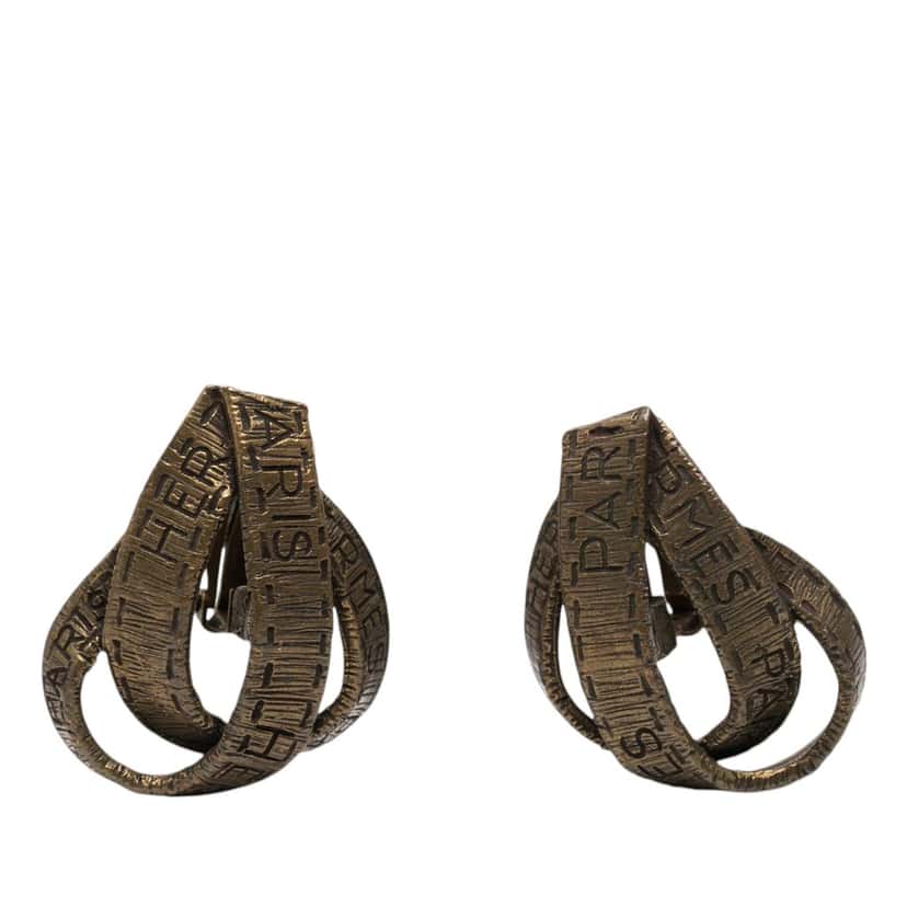 Hermès Gold Plated Bijouterie Fantaisie Ribbon Clip On Earrings Gold Metal Very good condition - Front View