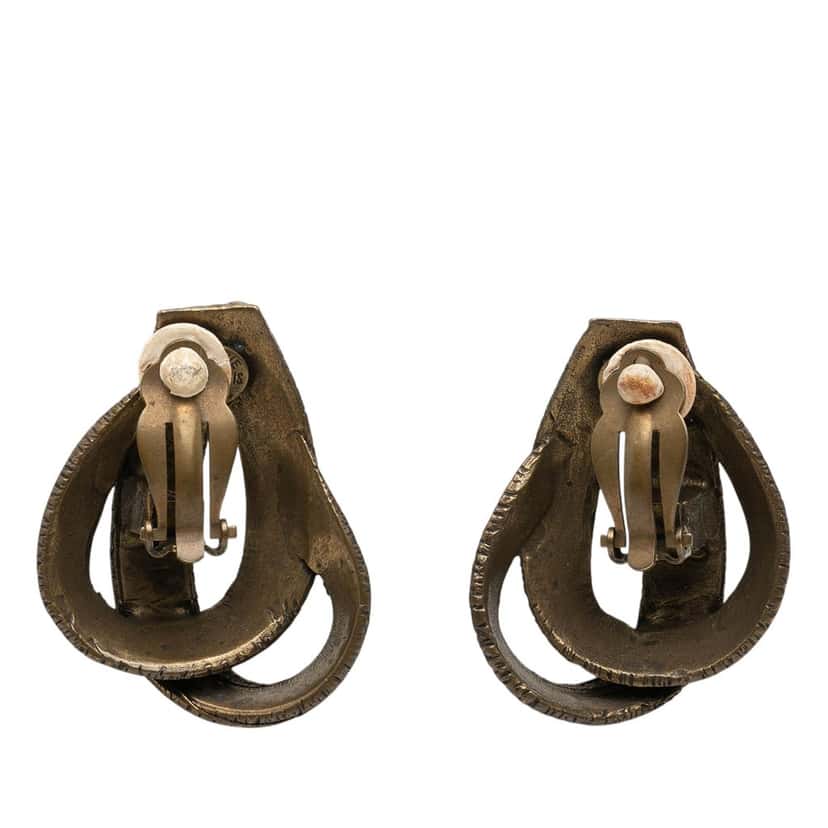Hermès Gold Plated Bijouterie Fantaisie Ribbon Clip On Earrings Gold Metal Very good condition - Back View
