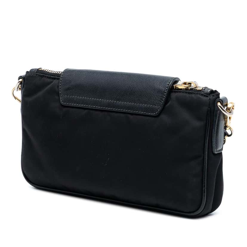 Prada Saffiano Trimmed Tessuto Chain Crossbody Black Very good condition - Back View