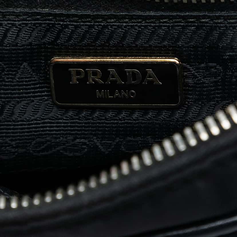 Prada Saffiano Trimmed Tessuto Chain Crossbody Black Very good condition - Box View