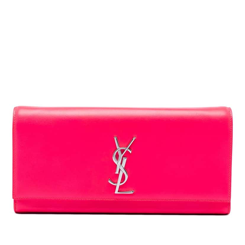 Saint Laurent Smooth Calfskin Monogram Cassandre Clutch Pink Leather Very good condition - Front View