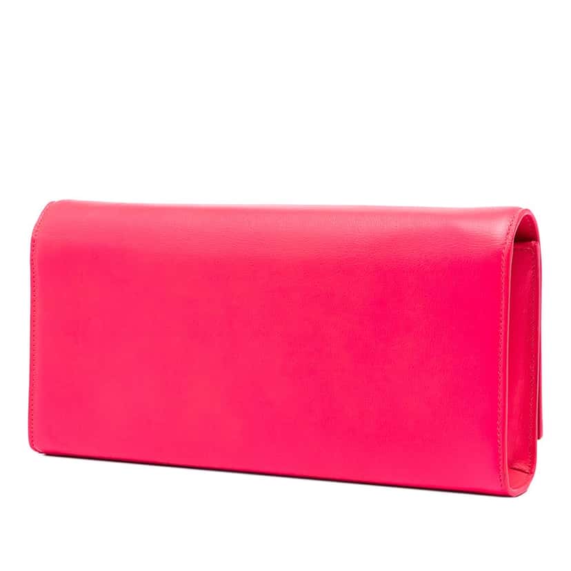Saint Laurent Smooth Calfskin Monogram Cassandre Clutch Pink Leather Very good condition - Back View